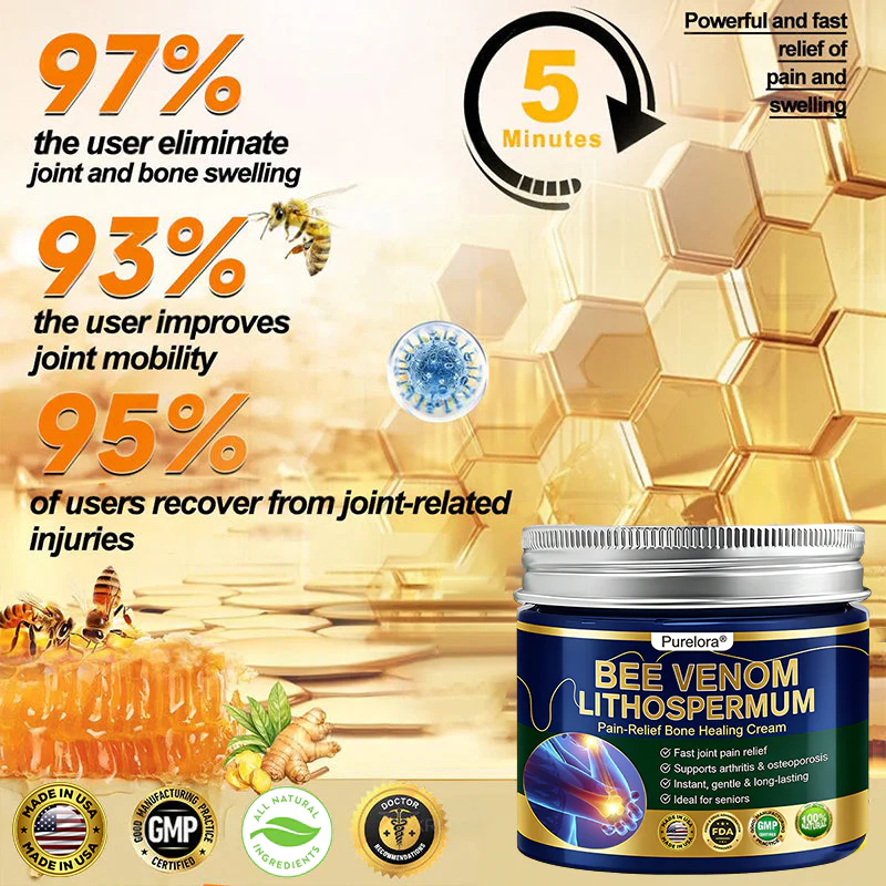 𝗙𝗗𝗔 𝗖𝗲𝗿𝘁𝗶𝗳𝗶𝗲𝗱 · 𝗢𝗳𝗳𝗶𝗰𝗶𝗮𝗹 𝗦𝘁𝗼𝗿𝗲 | Purelora®🔥 BEE VENOM LITHOSPERMUM Pain-Relief Bone Healing Cream 👑👑(Specially for older adults) - Image 8
